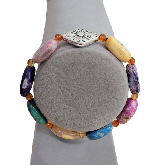 Hand Crafted Multicolor Stone Bracelet 12mm Rainbow Agate - Picture 5 of 7